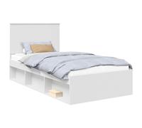 vidaXL Cadre de lit avec tête de lit Blanc 100 x 200 cm Pin Massif, Chambre, Rectangulaire, Moderne, Durable, Éclairages stylés, Décor élégant, Mobilier Contemporain, Literie Confortable