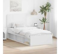 vidaXL Cadre de lit avec tête de lit Blanc 100 x 200 cm Pin massif, Chambre, Rectangulaire, Style moderne, Construction durable, pour un mode de vie contemporain, Design compact, Agencement polyvalent