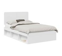 vidaXL Cadre de lit avec tête de lit Blanc 120 x 200 cm Pin massif, Chambre, Rectangulaire, Style moderne, Construction durable, pour un mode de vie contemporain, Design compact, Agencement polyvalent