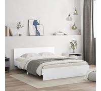 Cadre de Lit avec Tête de Lit, Lit Double avec Sommier à Lattes, Lit Adulte, Meuble de Chambre à Coucher, Moderne, Blanc 140x200 cm