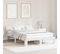 vidaXL Cadre de lit avec tête de lit Blanc 150X200 cm Bois de pin Massif | Plateforme Moderne avec Rangement Ample sans sommier Besoin Meubles Chambre Durable Adulte Minimaliste élégant