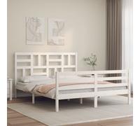 Vidaxl Cadre De Lit Avec Tête De Lit Blanc 160x200 Cm Bois Massif Blanc