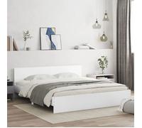 Cadre de Lit avec Tête de Lit, Lit Double avec Sommier à Lattes, Lit Adulte, Meuble de Chambre à Coucher, Moderne, Blanc 180x200 cm