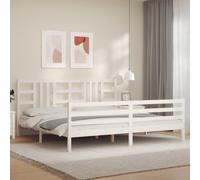 Bedframe met hoofdbord massief hout wit 200x200 cm3193942