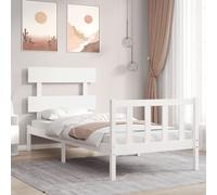 Vidaxl Cadre De Lit Avec Tête De Lit Blanc 90x200 Cm Bois Massif Blanc