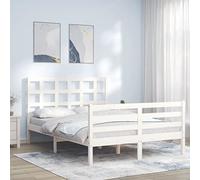 vidaXL Cadre de lit avec tête de lit Blanc Petit Double Bois Massif, lit, mobilier de Chambre à Coucher, lit en Bois, lit Double, Cadre de lit en Bois