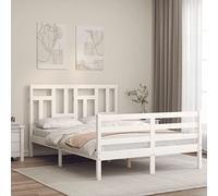 vidaXL Cadre de lit avec tête de lit Blanc Petit Double Bois Massif, lit, mobilier de Chambre à Coucher, lit en Bois, lit Double, Cadre de lit en Bois