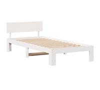 vidaXL Cadre de lit avec tête de lit Blanche 80X200 cm en Bois de pin Massif Design Minimaliste Meubles d'intérieur Plateforme Chambre Simple Durable