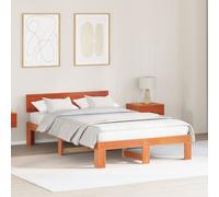 Vidaxl Cadre De Lit Avec Tête De Lit Brun Ciré 135x190 Cm Bois De Pin Massif Brun