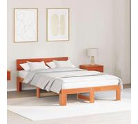vidaXL Cadre de Lit avec Tête de Lit Brun Ciré 135X190 cm Bois de Pin Massif Design Moderne Solution d'Intérieur Simple sans Sommier Lit Plateforme Rangement Adulte Minimaliste