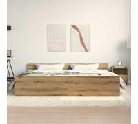 vidaXL Cadre de lit avec tête de lit Chêne Artisanal 203 x 203 x 50 cm, Cadre de lit Moderne stylé, Bois ingénieur, Gain de Place, Minimaliste, Meuble de Chambre de qualité