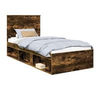 vidaXL Cadre de lit avec tête de lit Chêne fumé 90 x 190 cm Pin Massif, Chambre, Rectangulaire, Moderne, Durable, Éclairages stylés, Décor élégant, Mobilier Contemporain, Literie Confortable