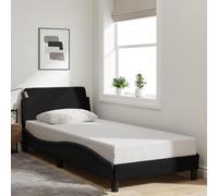 vidaXL Cadre de Lit avec Tête de Lit Dover, Lit Rembourré avec Sommier à Lattes, Lit Simple avec Pied, Lit Adulte de Chambre, Noir 90x190 cm Tissu