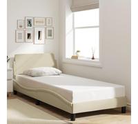 vidaXL Cadre de Lit avec Tête de Lit Dover, Lit Rembourré avec Sommier à Lattes, Lit Simple avec Pied, Lit Adulte de Chambre, Crème 90x190 cm Tissu