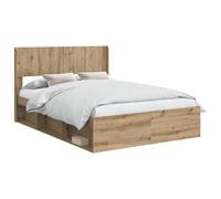 vidaXL Cadre de lit avec tête de lit en chêne artisanal, moderne, rectangulaire, rangement à lattes, meuble pratique pour votre chambre à coucher