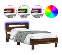 vidaXL Cadre de lit avec tête de lit et lampes LED Chêne fumé 90x190cm