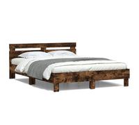 Vidaxl Cadre De Lit Avec Tête De Lit Et Led Chêne Fumé 140x200 Cm Multicolore