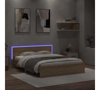 vidaXL Cadre de Lit avec Tête de Lit et LED, Lit Double avec Sommier à Lattes, Lit Adulte, Meuble de Chambre, Moderne, Chêne Sonoma 160x200 cm