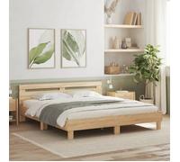 vidaXL Cadre de Lit avec Tête de Lit et LED, Lit Double avec Sommier à Lattes, Lit Adulte de Chambre, Chêne Sonoma 160x200 3207534