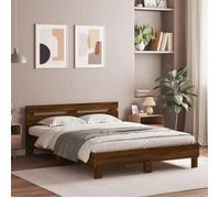 vidaXL Cadre de Lit avec Tête de Lit et LED, Lit Double avec Sommier à Lattes, Lit Adulte de Chambre, Chêne Marron 140x200 3207552