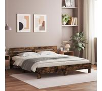 vidaXL Cadre de Lit avec Tête de Lit et LED, Lit Double avec Sommier à Lattes, Lit Adulte de Chambre, Chêne Fumé 160x200 cm Bois d'Ingénierie