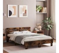 vidaXL Cadre de lit avec tête de lit et LED – Lit double, sommier à lattes – Chêne fumé 120x190 cm