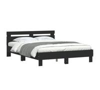 vidaXL Cadre de Lit avec Tête de Lit et LED, Lit Double avec Sommier à Lattes, Lit Adulte de Chambre, Noir 140x190 cm Bois d'Ingénierie