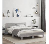 vidaXL Cadre de Lit avec Tête de Lit et LED, Lit Double avec Sommier à Lattes, Lit Adulte de Chambre, Sonoma Gris 140x200 cm