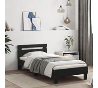vidaXL Cadre de Lit avec Tête de Lit et Lumières LED, Lit Simple avec Sommier à Lattes, Lit Adulte, Meuble de Chambre, Moderne, Noir 90x200 cm