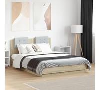 vidaXL Cadre de Lit avec Tête de Lit et Lumières LED, Sommier à Lattes, Lit Double, Lit Adulte de Chambre à Coucher Intérieur, Moderne, Chêne Sonoma 140x190cm