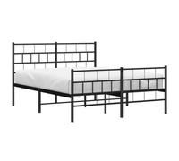 vidaXL Cadre de Lit avec Tête de Lit et Pied de Lit, Lit Double avec Sommier à Lattes, Lit Adulte avec Rangement Chambre, Moderne, Noir 160x200 cm Métal