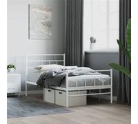 Vidaxl Cadre De Lit M¿¿Tal Avec T¿ºte De Lit/Pied De Lit Blanc 90x200 Cm Blanc