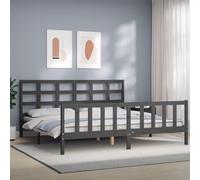 Vidaxl Cadre De Lit Avec Tête De Lit Gris 200x200 Cm Bois Massif Marron