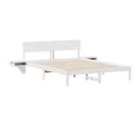 vidaXL Cadre de lit avec tête de lit intégrée et Ses Tables de Chevet Blanches en pin Massif, 150 x 200 cm. Style Moderne, Facile à Monter, Robuste, et avec des Lignes épurées pour Un Sommeil Compact