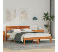 Vidaxl Cadre De Lit Avec Tête De Lit & Led Marron Ciré 120x190 Cm En Bois Massif De Pin