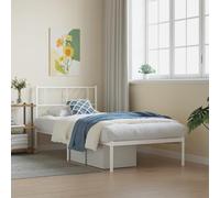 Cadre de Lit avec Tête de Lit, Lit de Simple avec Sommier à Lattes, Lit Adulte avec Rangement Chambre, Moderne, Blanc 90x190 cm Métal 372220
