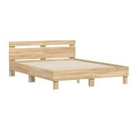 vidaXL Cadre de lit avec tête de lit – Lit double 140x190 cm, chêne Sonoma, sommier à lattes