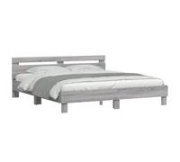 vidaXL Cadre de Lit avec Tête de Lit, Lit Double avec Sommier à Lattes, Lit Adulte de Chambre, Moderne, Sonoma Gris 200x200 cm Bois d'Ingénierie