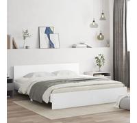 Cadre de Lit avec Tête de Lit, Lit Double avec Sommier à Lattes, Lit Adulte, Meuble de Chambre à Coucher, Moderne, Blanc 180x200 cm