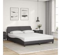 vidaXL Cadre de Lit avec Tête de Lit, Lit Rembourré avec Sommier à Lattes, Lit Double avec Pied Chambre à Coucher, Gris 160x200 cm Similicuir