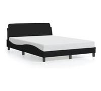 vidaXL Cadre de lit Dover rembourré – lit double – sommier à lattes – Noir 140x200 cm Tissu