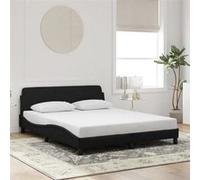 vidaXL Cadre de Lit avec Tête de Lit, Lit Rembourré avec Sommier à Lattes, Lit Double avec Pied Chambre à Coucher, Noir 373214 Noir G