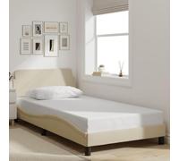 vidaXL Cadre de Lit avec Tête de Lit, Lit Rembourré avec Sommier à Lattes, Lit Simple avec Pied Chambre à Coucher, Crème 100x200 cm Tissu