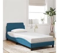 vidaXL Cadre de lit Dover – Rembourré avec tête, sommier à lattes, bleu 90x190 cm