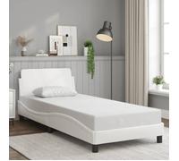 Cadre de Lit avec Tête de Lit, Lit Rembourré avec Sommier à Lattes, Lit Simple avec Pied, Lit Adulte de Chambre, Blanc 90x200 cm Similicuir