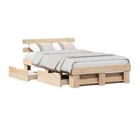 vidaXL Cadre de lit avec tête de lit Marron 120 x 190 cm Pin Massif, Lit Rectangulaire Moderne en Bois, Design Chic avec Rangement Pratique, Aesthétique Minimaliste