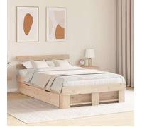 vidaXL Cadre de lit avec tête de lit Marron 140 x 190 cm Pin Massif, Lit Rectangulaire Moderne en Bois, Design Chic avec Rangement Pratique, Aesthétique Minimaliste