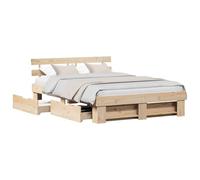 vidaXL Lit plateforme 160 x 200 cm en pin massif marron, style moderne, beaucoup de rangement avec deux tiroirs 3382268