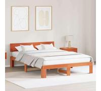 vidaXL Cadre de Lit avec Tête de Lit Marron Ciré 140X200 cm Bois de pin Massif Minimaliste Plateforme Pas de Sommier Requis