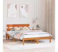 vidaXL Cadre de lit avec tête de lit Marron ciré 160x200 cm Bois Massif pin pour Chambre Design Traditionnel Durable Facile à Monter Aucun sommier nécessaire Plateforme Queen King Size Single